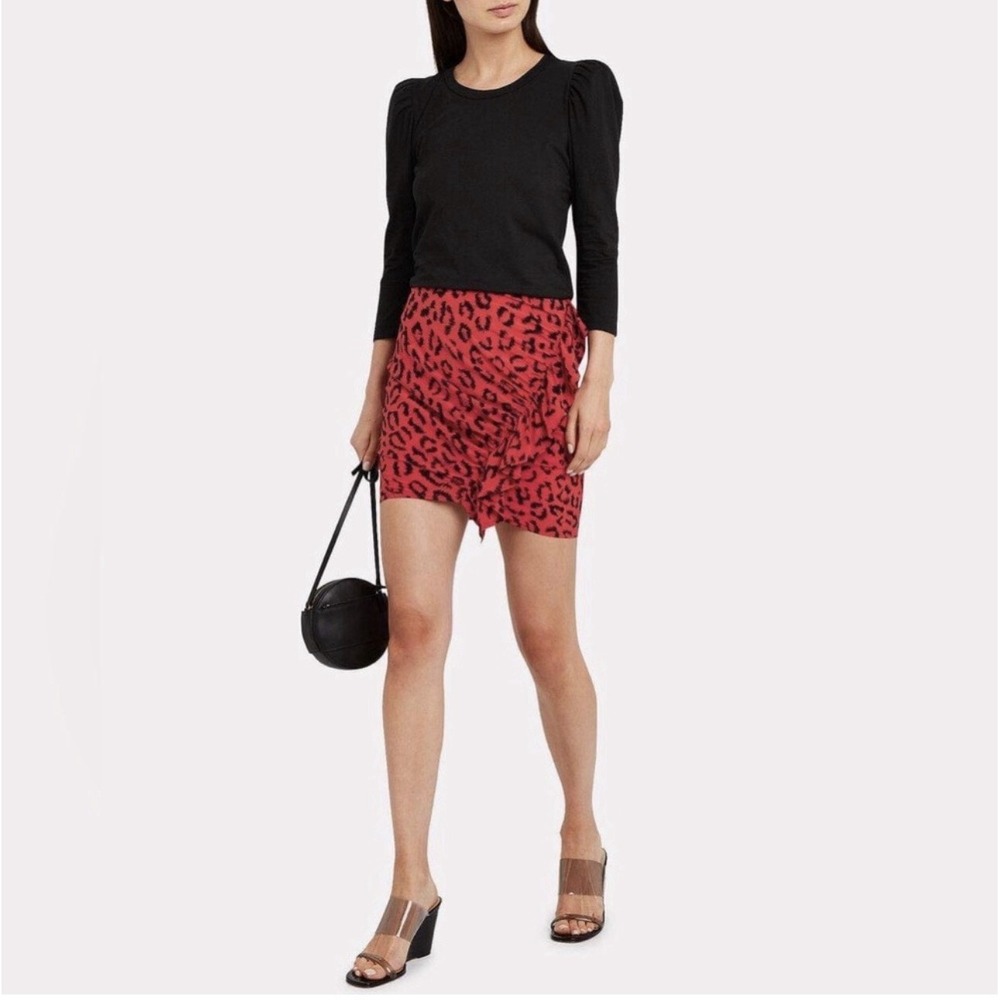 A.L.C. Gellar Leopard Animal Print Red Silk Ruffle Mini Skirt Womens Sz 2